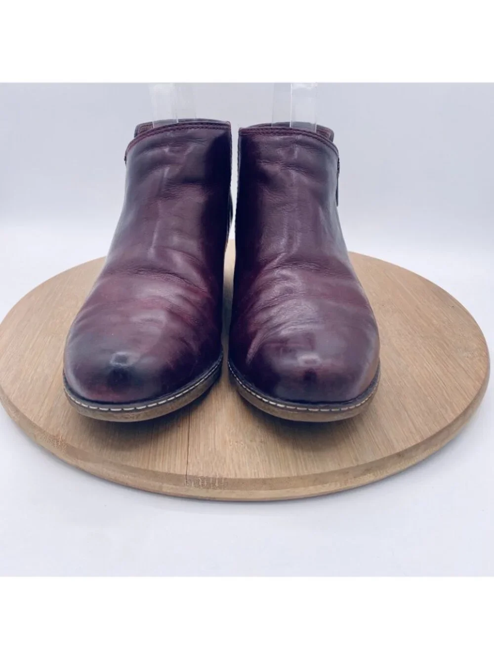 Dansko Layla Boots Womens 7.5 38 Burgundy Leather Ankle Wedge Zip Minimalist